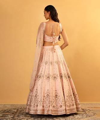 PINK CHANDERI LEHENGA SET 4