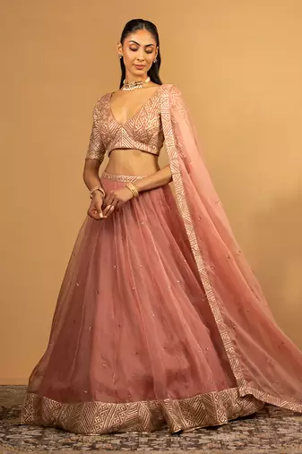 ONION PINK GEORGETTE LEHENGA SET