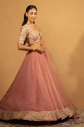 ONION PINK GEORGETTE LEHENGA SET