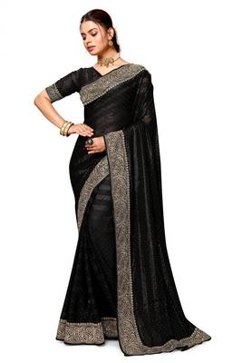 Black embroidered art silk saree with blouse 1