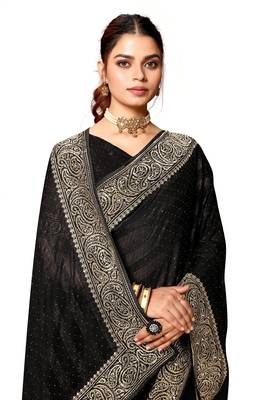 Black embroidered art silk saree with blouse 2