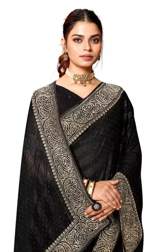 Black embroidered art silk saree with blouse