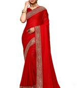 Red embroidered art silk saree with blouse