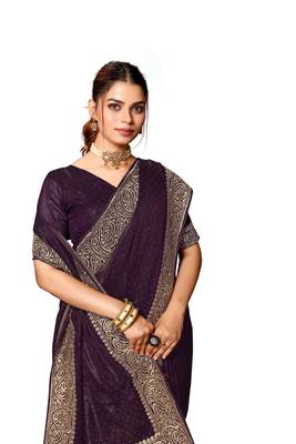 Purple embroidered art silk saree with blouse 2