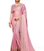 Pink embroidered art silk saree with blouse