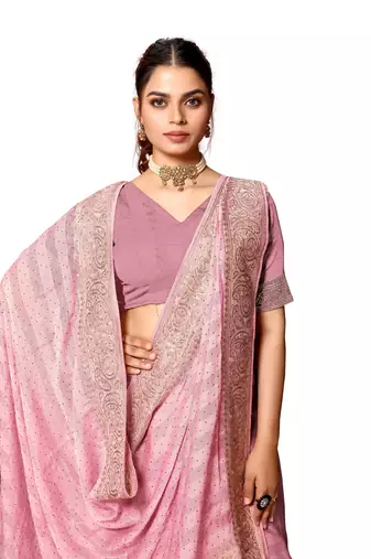 Pink embroidered art silk saree with blouse