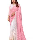 Pink embroidered georgette saree with blouse