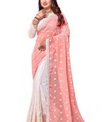 Peach embroidered georgette saree with blouse