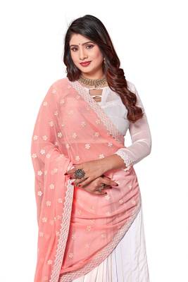Peach embroidered georgette saree with blouse 2