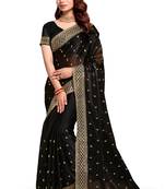 Black embroidered art silk saree with blouse