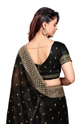 Black embroidered art silk saree with blouse 2