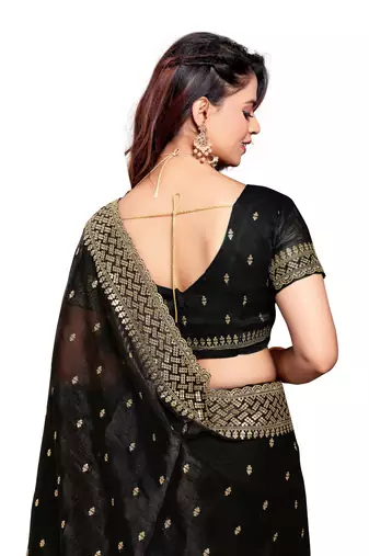 Black embroidered art silk saree with blouse