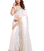 White embroidered art silk saree with blouse