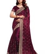 Wine embroidered art silk saree with blouse