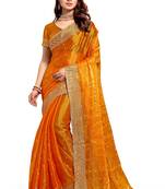 Mustard embroidered art silk saree with blouse