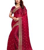 Red embroidered art silk saree with blouse