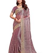 Lavender embroidered art silk saree with blouse