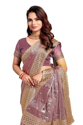 Lavender embroidered art silk saree with blouse 2