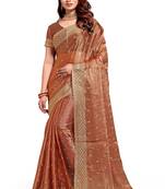 Peach embroidered art silk saree with blouse