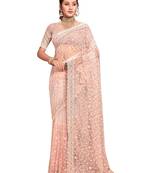 Peach embroidered net saree with blouse