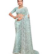 Sky blue embroidered net saree with blouse