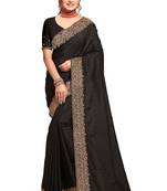 Black embroidered art silk saree with blouse