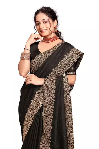 Black embroidered art silk saree with blouse