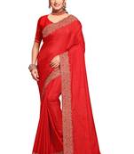 Red embroidered art silk saree with blouse