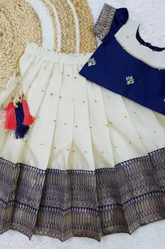  Baby Girl's Traditional Readymade South Indian Pattu Pavadai Lehenga Choli For Kid's