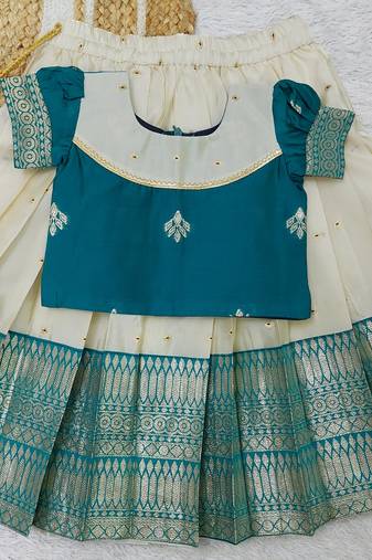 Sky Blue Art Silk Zari Embroidered Pattu Pavadai
