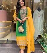 Elegant Green and Yellow Ombre Embroidered Salwar Suit with Dupatta