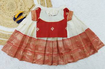  Baby Girl's Traditional Readymade South Indian Red Pattu Pavadai Lehenga Choli For Kid's 1