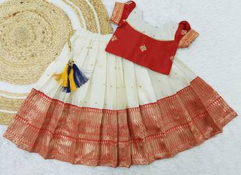  Baby Girl's Traditional Readymade South Indian Red Pattu Pavadai Lehenga Choli For Kid's 2