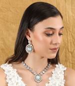 Rhodium plated american diamond zircon blue necklace set