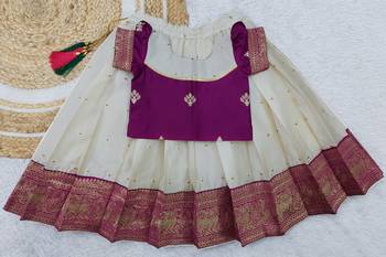  Baby Girl's Traditional Readymade South Indian Pattu Pavadai Bit Lehenga Choli For Kid's 1