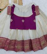  Baby Girl's Traditional Readymade South Indian Pattu Pavadai Bit Lehenga Choli For Kid's