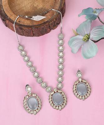 Rhodium plated american diamond zircon blue necklace set 2