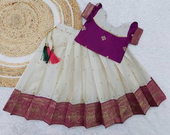  Baby Girl's Traditional Readymade South Indian Pattu Pavadai Bit Lehenga Choli For Kid's 2