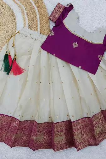  Baby Girl's Traditional Readymade South Indian Pattu Pavadai Bit Lehenga Choli For Kid's