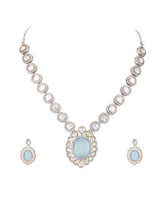 Rhodium plated american diamond zircon blue necklace set 3