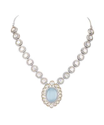Rhodium plated american diamond zircon blue necklace set 4