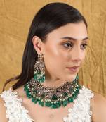 Gold plated kundan green choker necklace set