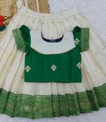  Baby Girl's Traditional Readymade South Indian Pattu Pavadai Green Lehenga Choli For Kid's