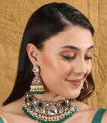 Gold plated kundan green choker necklace set