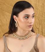 Gold plated kundan golden choker necklace set