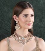 Gold plated kundan red and gold choker necklace set