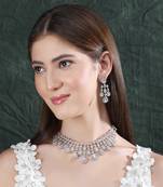 Rhodium plated american diamond zircon green necklace set