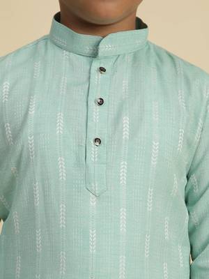 Boy's green floral printed cotton kurta pajama for kid's ethnicwear 5