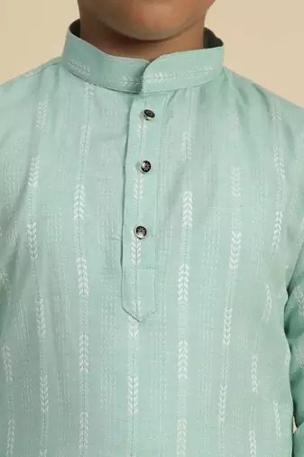 Boy's green floral printed cotton kurta pajama for kid's ethnicwear