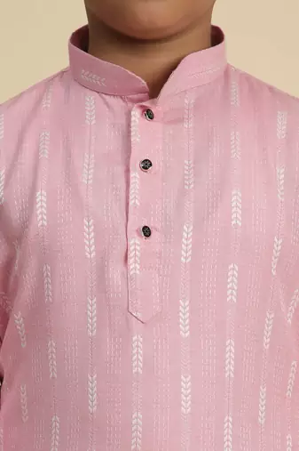 Boy's pink floral printed cotton kurta pajama for kid's ethnicwear